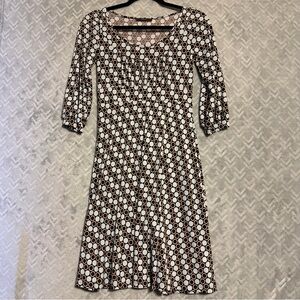 Soprano Brown White Polka Dot Dress Small 3/4 Sleeve Empire Waist Stretch